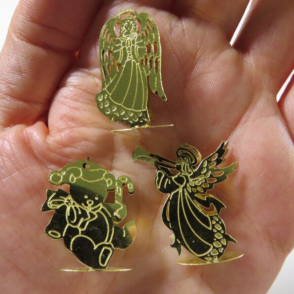 Vintage Gold Tone Ornaments Stands or Hangs (13) + Angle with bell - Picture 3 of 12